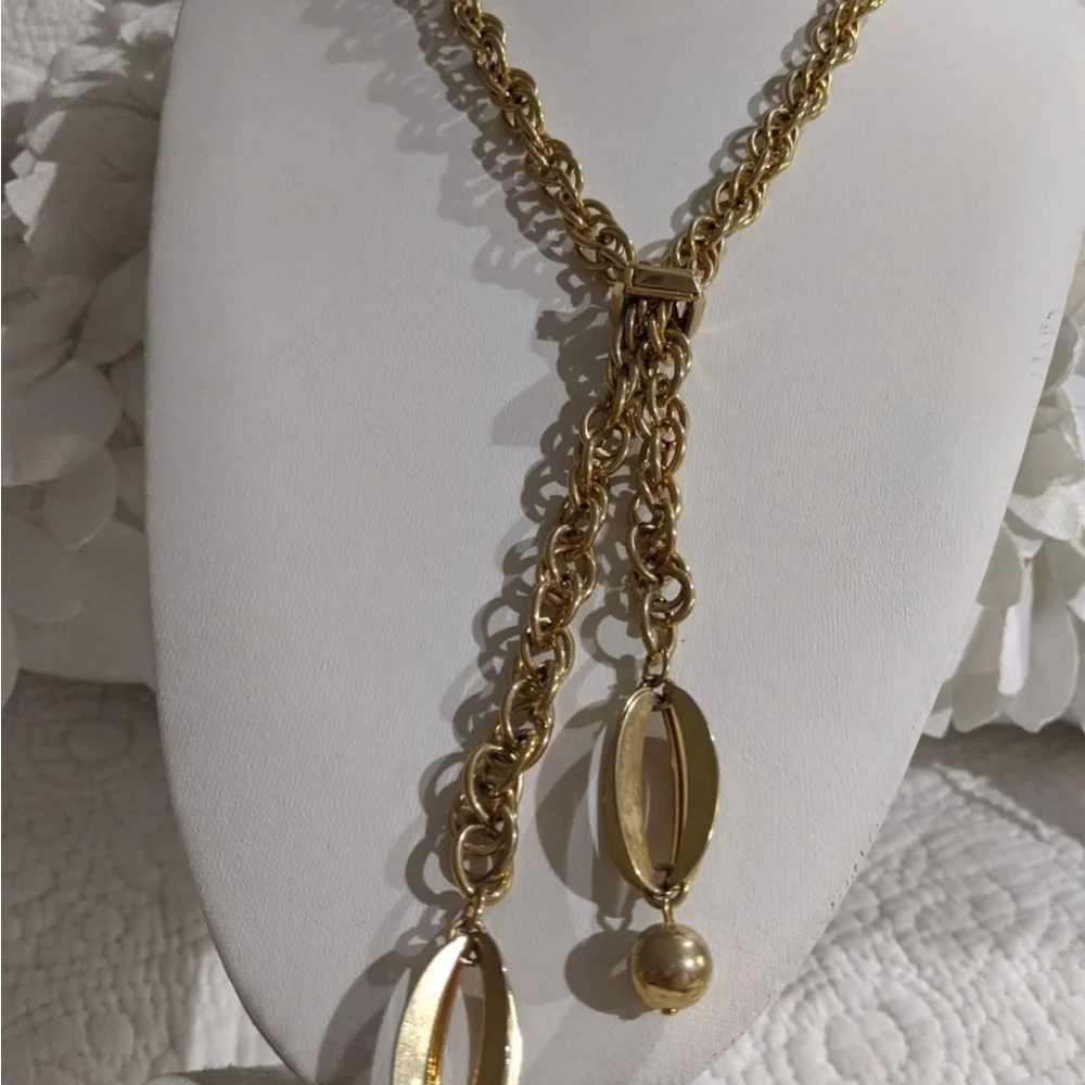 Vintage Art Deco adjustable Chunky Chain gold brass Y necklace